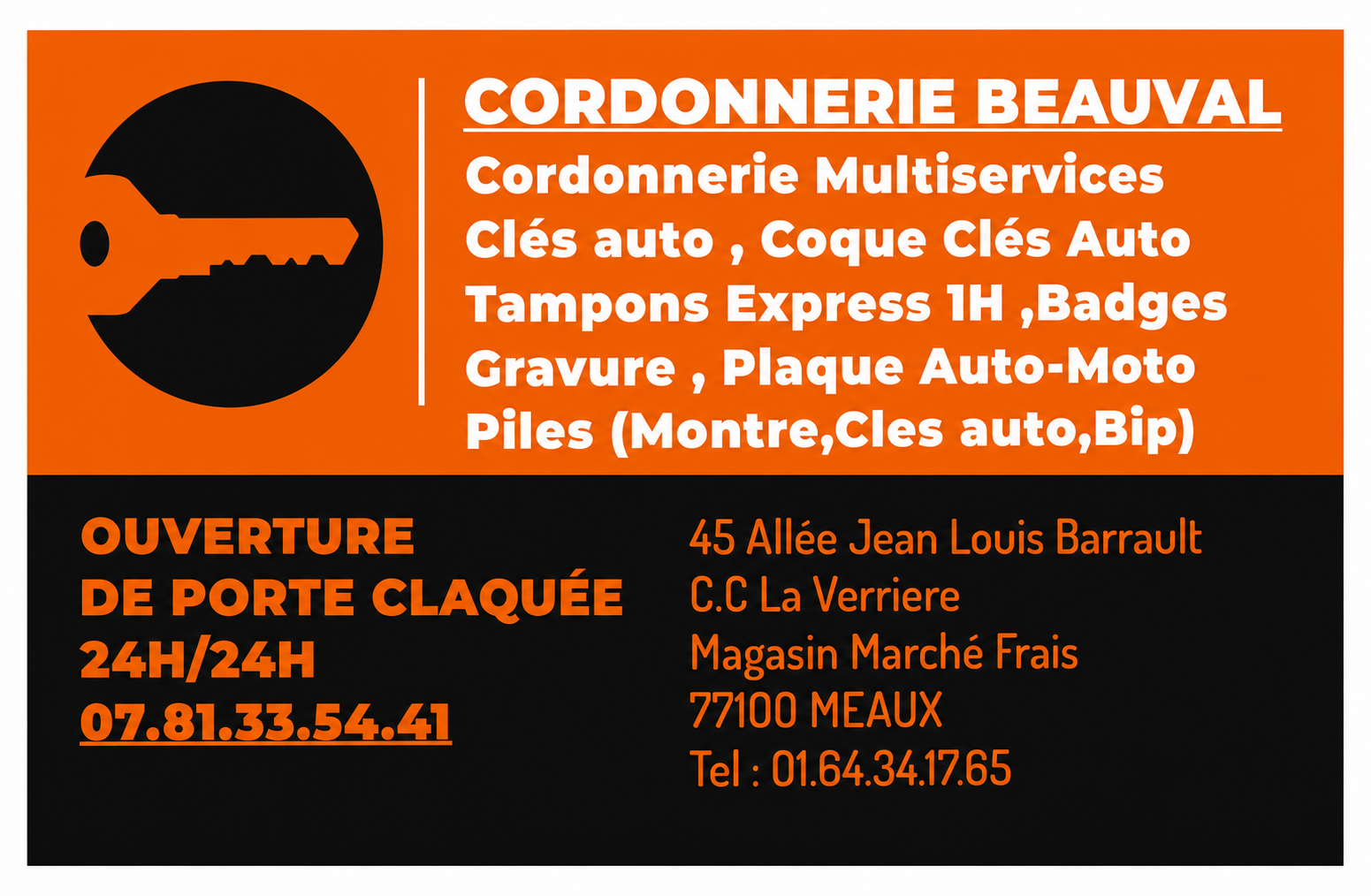 Carte de visite de la Cordonnerie Beauval avec les coordonn&eacute;es de DK Services